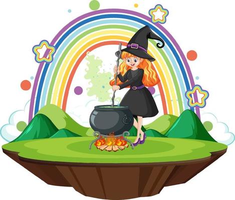 Witch cartoon character with potion pot
