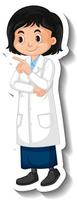 Scientist student girl cartoon character sticker vector