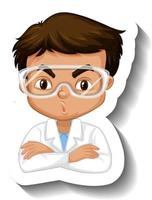 Portrait of a boy in science gown cartoon character sticker vector