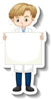 Scientist boy holding empty board cartoon character sticker vector