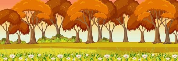 Autumn season with nature park at sunset time horizontal scene vector