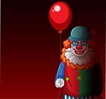 Creepy clown holding balloon on red background vector
