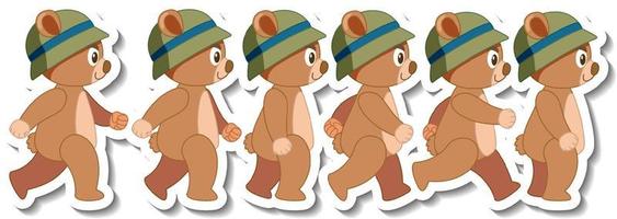 Cute bear cartoon wearing hat sticker side view  set vector