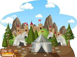 Campamento medieval militar sobre fondo blanco. vector