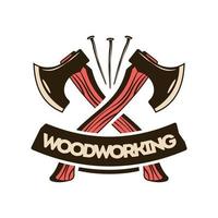 Crossed Axes Woodworking Emblem vector