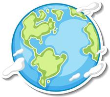 Earth globe cartoon sticker on white background vector