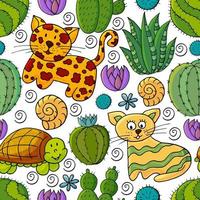 Cute vector illustration. Cacti, aloe, succulents. Decorative natural elements