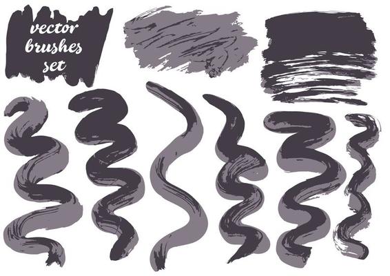Collection of paint, ink brush strokes, brushes, blots