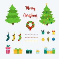 Christmas Set With Decorative Winter Items. Christmas Trees. vector