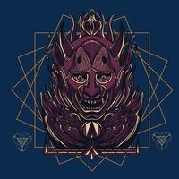 máscara de oni. máscara de hannya. máscara de japón con patrón de geometría sagrada vector