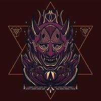 máscara de oni. máscara de hannya. máscara de japón con patrón de geometría sagrada vector