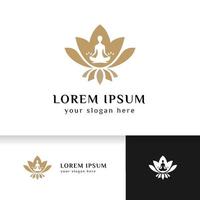 yoga logo design stock. human meditation in lotus flower vector illustration in brown color