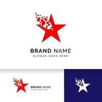 pixel star logo design template vector