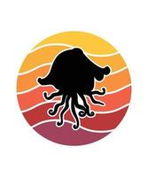 Octopus Retro Sunset Design template vector