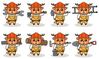 Cute cartoon of Deer being a handyman with big tools. vector