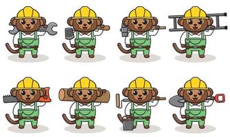 Cute Monkey Handyman set vector