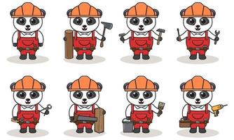 Cute and funny cartoon Panda being a handyman. vector