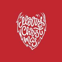Merry Christmas lettering in form Santa beard on red background. Hand-drawn inscription for greeting card, invitation, poster, t-shirt design, banner. Vector handwritten calligraphy.