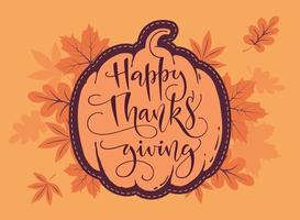 Happy Thanksgiving beautiful lettering. Celebration quote Happy Thanksgiving for stamp, greeting card.  Vector illustration.