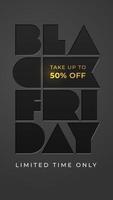 Vector template with foil letterpress BLACK FRIDAY. Take up to 50 fifty percent off. Limited time only. Typography illustration for discount, sale, poster, banner, flyer, business, ad, store.