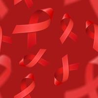 patrón transparente con cintas rojas realistas sobre fondo rojo para el día mundial del sida en diciembre. símbolo de la conciencia del vih. plantilla para sitio web médico, banner, cartel, invitación. ilustración vectorial. vector