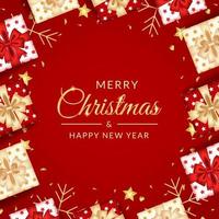 merry christmas and happy new year greeting card with realistic red decoration vector