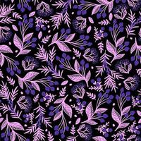 Black seamless vector background with purple autumn berries