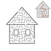 Maze is a nice house. Game for kids. Puzzle for children. Cartoon style. Labyrinth conundrum. Black and white vector illustration. With answer. The development of logical and spatial thinking.
