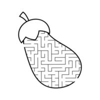 Maze eggplant. Game for kids. Puzzle for children. Cartoon style. Labyrinth conundrum. Black and white vector illustration. The development of logical and spatial thinking.