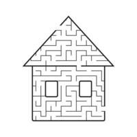 Maze is a nice house. Game for kids. Puzzle for children. Cartoon style. Labyrinth conundrum. Black and white vector illustration. The development of logical and spatial thinking.