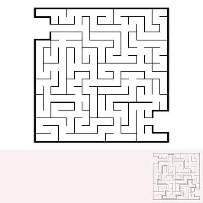 Abstract square maze. Game for kids. Puzzle for children. Labyrinth conundrum. Black flat vector illustration isolated on white background. With answer.