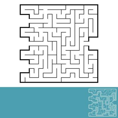 Abstract square maze. Game for kids. Puzzle for children. Labyrinth conundrum. Black flat vector illustration isolated on white background. With answer.