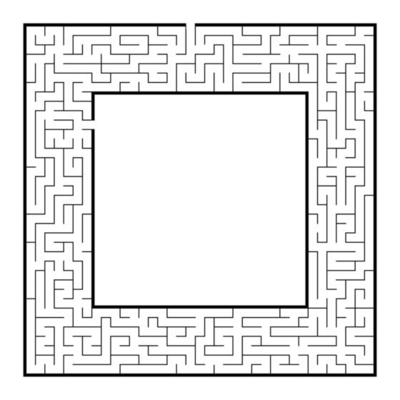 Difficult square labyrinth frame. Game for kids and adults. Puzzle for children. One entrance, one exit. Labyrinth conundrum. Flat vector illustration. With place for your image.