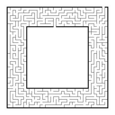 Difficult square labyrinth frame. Game for kids and adults. Puzzle for children. One entrance, one exit. Labyrinth conundrum. Flat vector illustration. With place for your image.