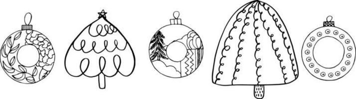 adornos navideños bolas navideñas elementos vectoriales aislados. garabatos de navidad vector