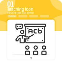 Teaching premium icon with outline style isolated on white background. Line vector illustration sign symbol pixel aligned icon concept for web design, ui, ux, web site, logo design and mobile apps