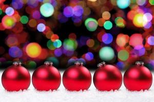 Shiny Red Christmas Bulbs and Pretty Lights photo