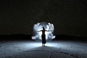 Light Painted Long Exposure Image of a Woman with the Milky Way