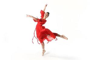 Talented Ballet Dancer in Studio on White Background photo