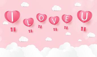 a heart shape. paper art style. valentine day. Origami made hot air balloon vector