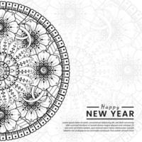 Happy new year 2022 banner or card template with mehndi flower vector