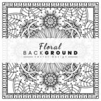 Background with mehndi flowers. Black lines on white background. Banner or card template vector