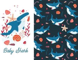 Cute Baby Shark Pattern Illustration vector