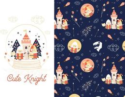 Cute knight seamless pattern illustration vector