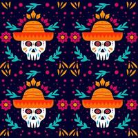 hand drawn dia de muertos pattern with skull use hat vector