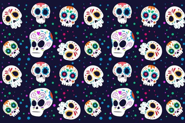 hand drawn skull dia de muertos pattern vector