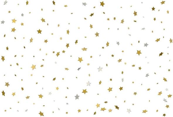 Gold glitter background. 3d Gold stars confetti. Vector.