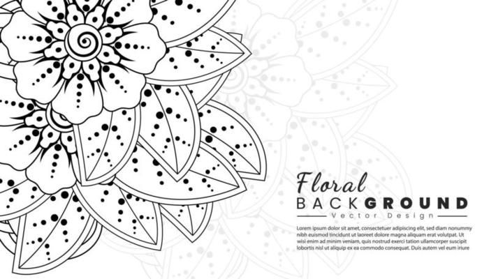 Background with mehndi flowers. Black lines on white background. Banner or card template