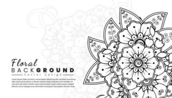 fondo con flores mehndi. líneas negras sobre fondo blanco. banner o plantilla de tarjeta vector