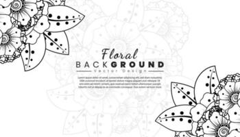 Background with mehndi flowers. Black lines on white background. Banner or card template vector